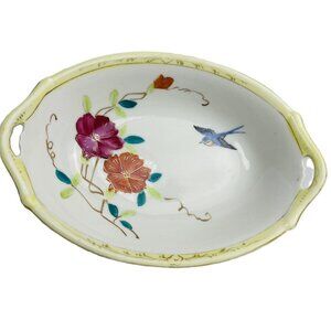 Antique Hand Painted Nippon Porcelain Dish Floral & Bird Design 1891-1921